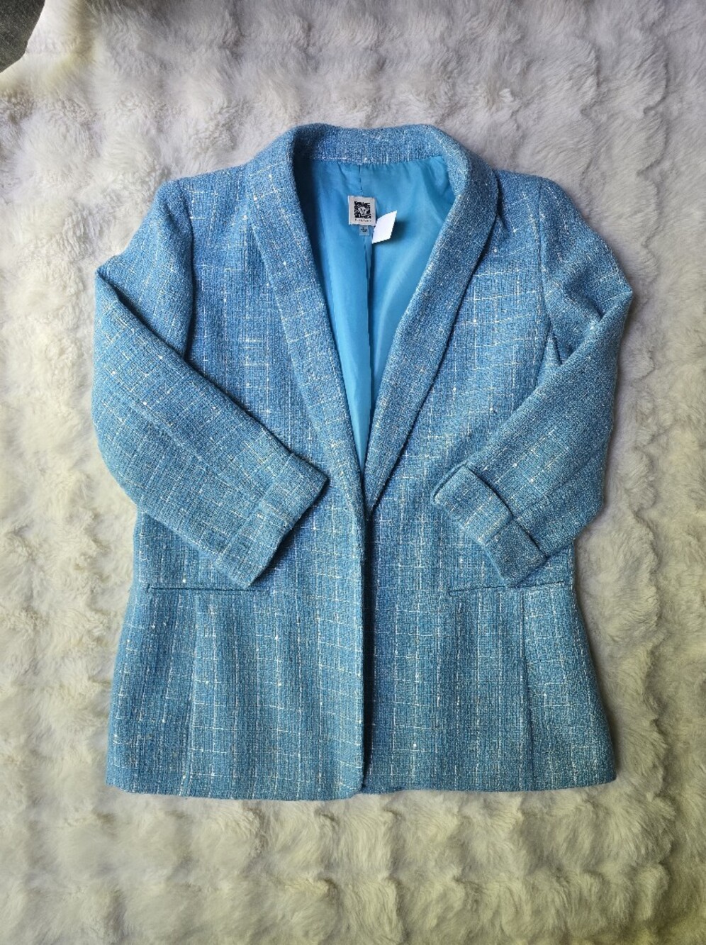 Anne Klein Light Blue Tweed Blazer Jacket